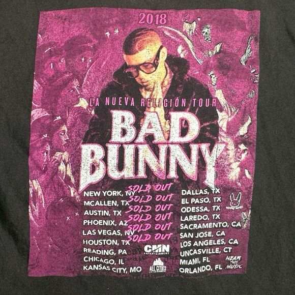 Bad Bunny 2018 La Nueva Religion Tour Tee - Cut Tag - Listed As Large - Picture 4 of 6